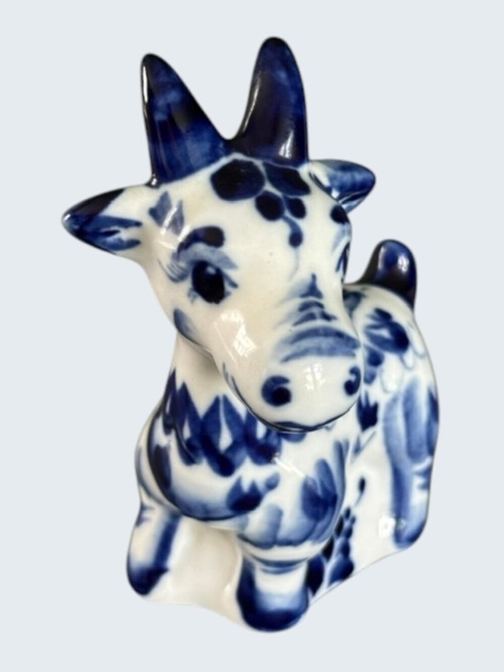 Gzhel Porcelain Goat Figurine Hand Painted Cobalt Blue White Made in Russia - Picture 3 of 6
